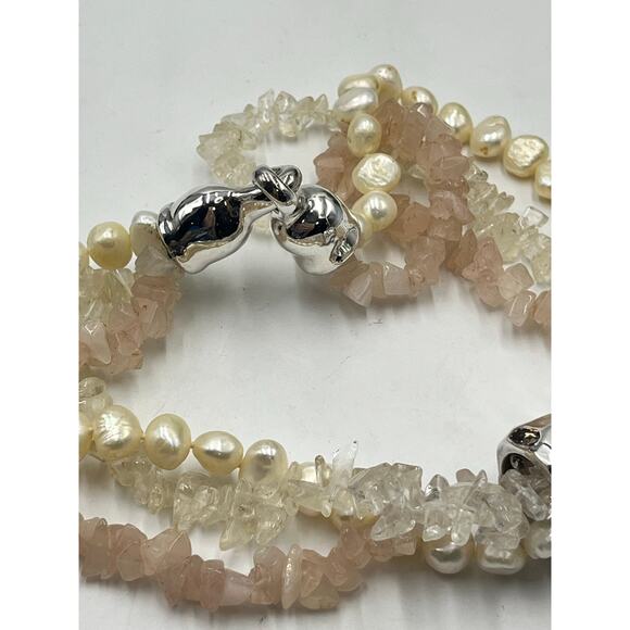 Simon Sebbag MultiStrand 925 Rose Clear Quartz Light Pearl Slider Necklace 17" - Picture 6 of 10